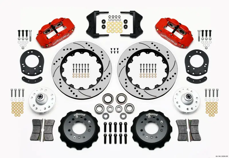 Wilwood Narrow Superlite 6R Front Hub Kit 14.00In Drill Red 1965-1969 Mustang Drum Spindle 1