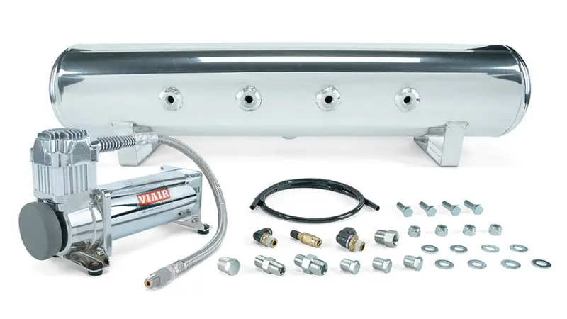 Air Lift 4-Gallon 7-Port Air Tank Kit With Viair 444C Chrome Air Compressor And Mounting Hardware 1