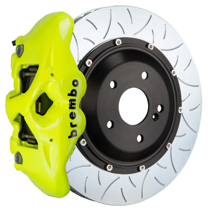 Brembo Front Gt Big Brake Kit For 2015–2020 Audi Rs3 Sportback – 6-Piston Calipers, 380X34Mm Two-Piece Slotted Rotors, Fluorescent Yellow Finish 1