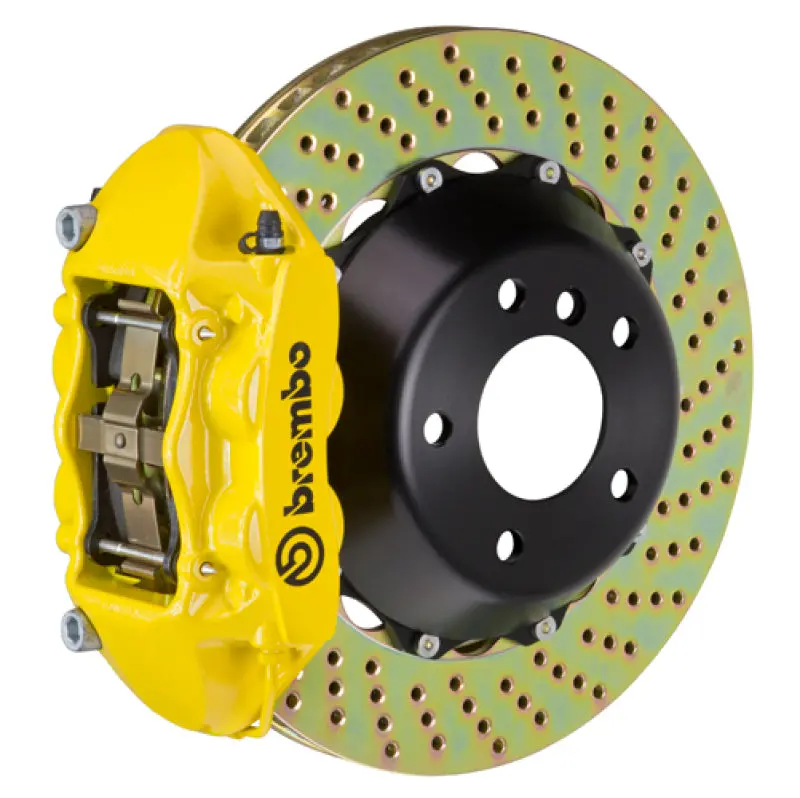 Brembo Gt Rear Big Brake Kit – 4-Piston Calipers, 380X28Mm Drilled 2-Piece Rotors (Yellow) For 2006–2009 Porsche 997.1 Gt3/Gt3 Rs (Non-Pccb) 1