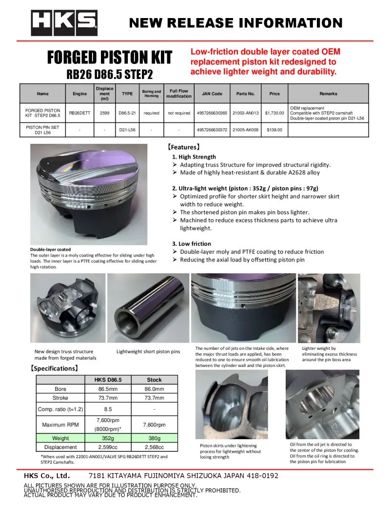 Hks Lightweight Short Piston Pin Set – D21 L56 Application 1