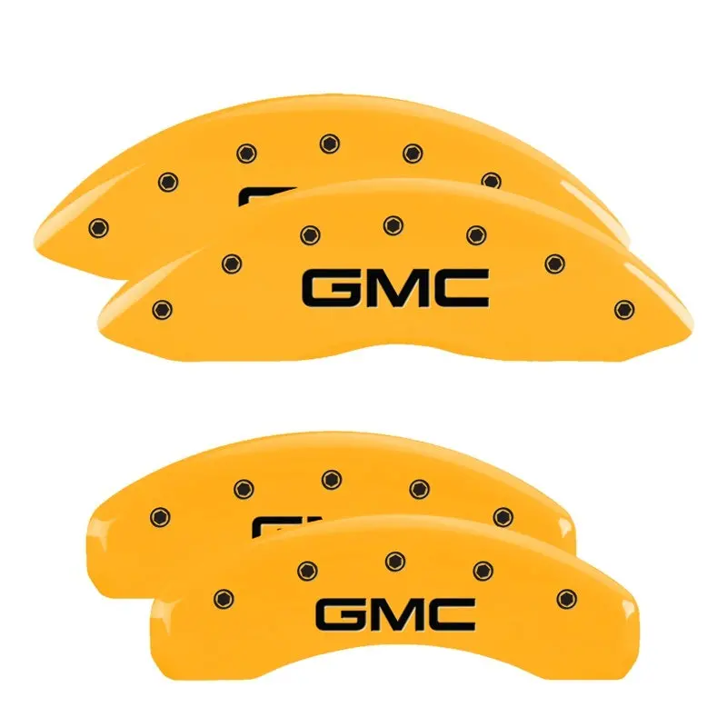 Mgp 4 Caliper Covers Engraved Front & Rear Gmc Yellow Finish Black Ch 1