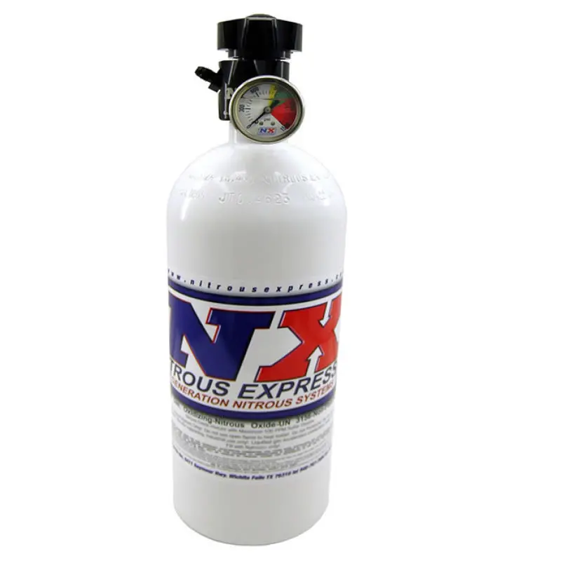 Nitrous Express 15-Pound Aluminum Nitrous Bottle With Lightning 500 Solenoid Valve And Pressure Gauge – 6.89” Diameter × 26.69” Height 1